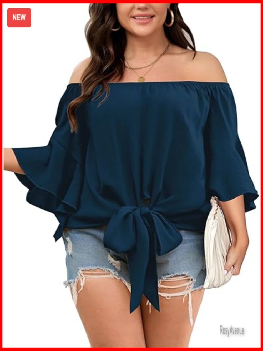Off Shoulder Blouse Half Sleeve Tie Front Flowy Plus Size Top